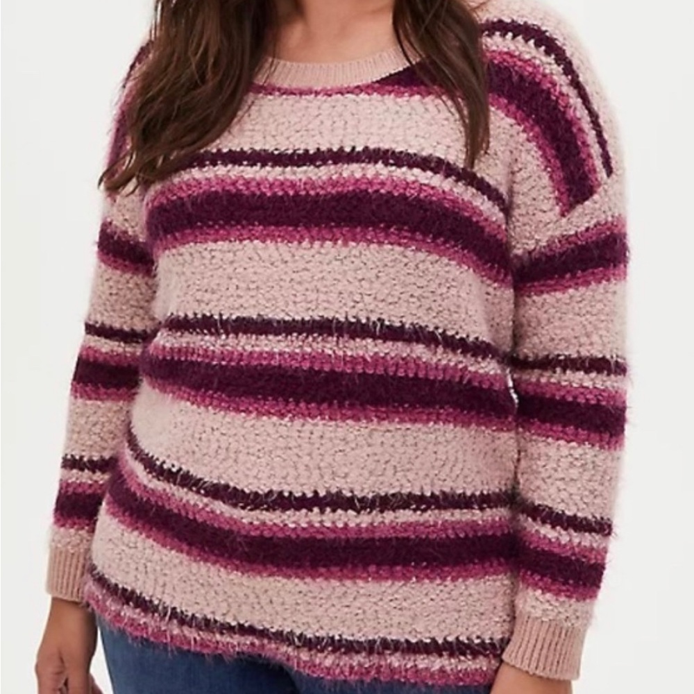 Torrid 2X pink fuzzy striped pullover sweater